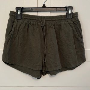 Olive green linen shorts